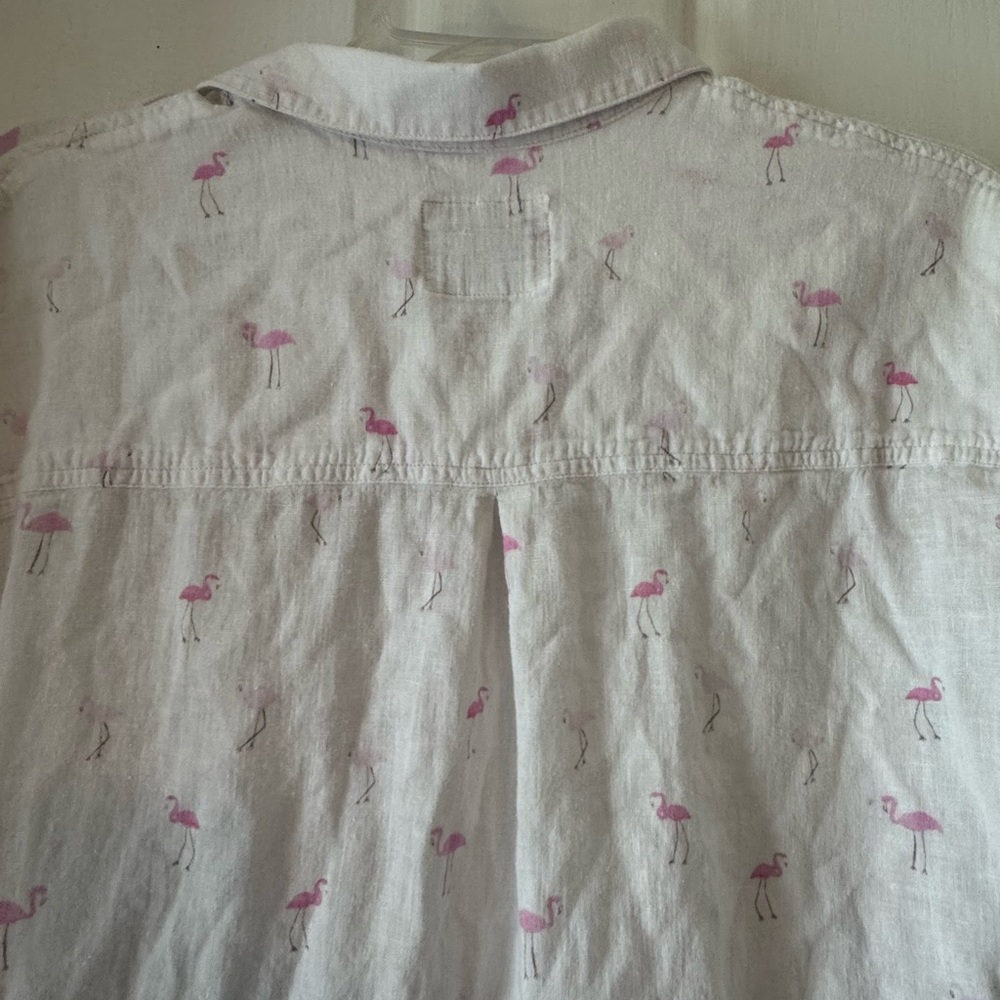 RAILS White Lightweight Button Up short sleeve “Whitney Top” with Pink Flamingos - Picture 10 of 12